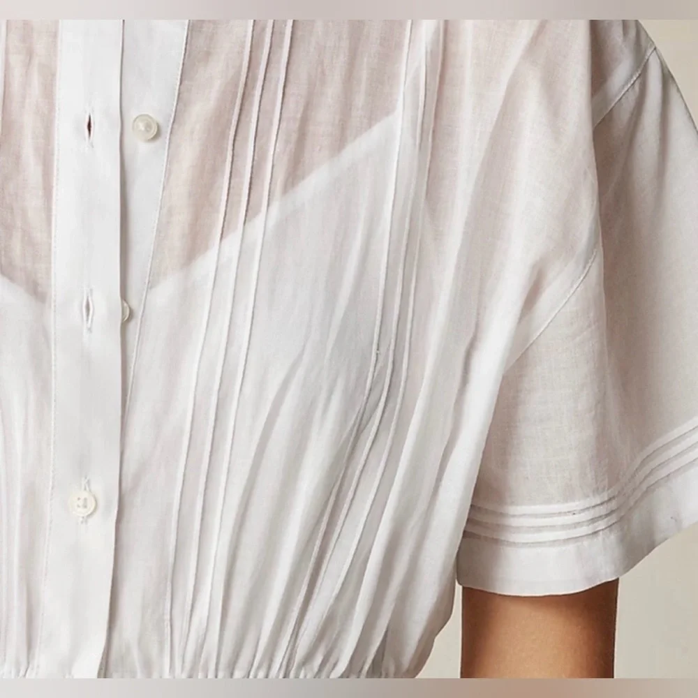 NWT J.Crew Pintuck shirtdress in cotton voile XS White Preppy Casual Wedding